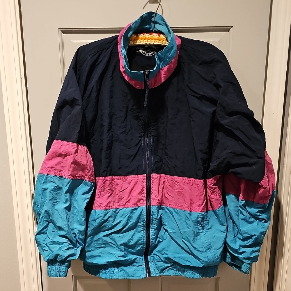 Eddie Bauer Windbreaker Colorblock Mauve Navy Turquoise Jacket Vintage Med